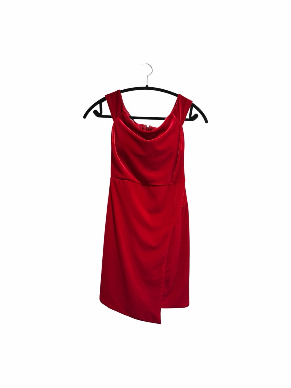Midnight Doll, Size 3, Red, velvet cowl neck mini dress with asymmetric hem